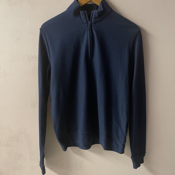 TD Thomas Dean Men's Navy Blue Quarter Zip Pullover Sweater Size M GUC - Picture 11 of 11